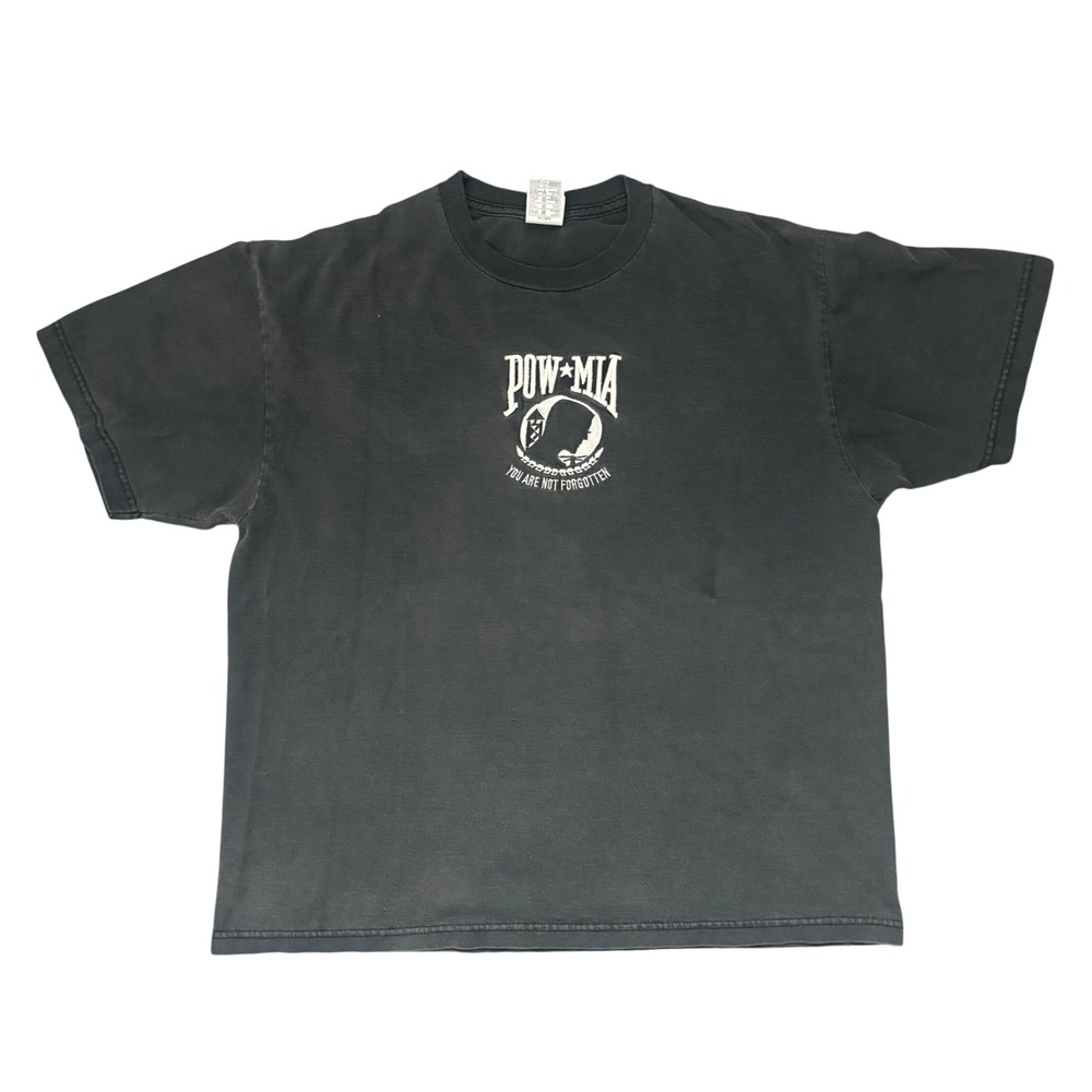 Vintage POW MIA You Are Not Forgotten T-Shirt XL Black Faded Military Veteran